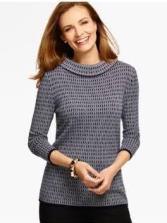 Talbots Sweaters - Talbots Pure Merino Wool Mock Neck Geometric Sweater. Size Small.